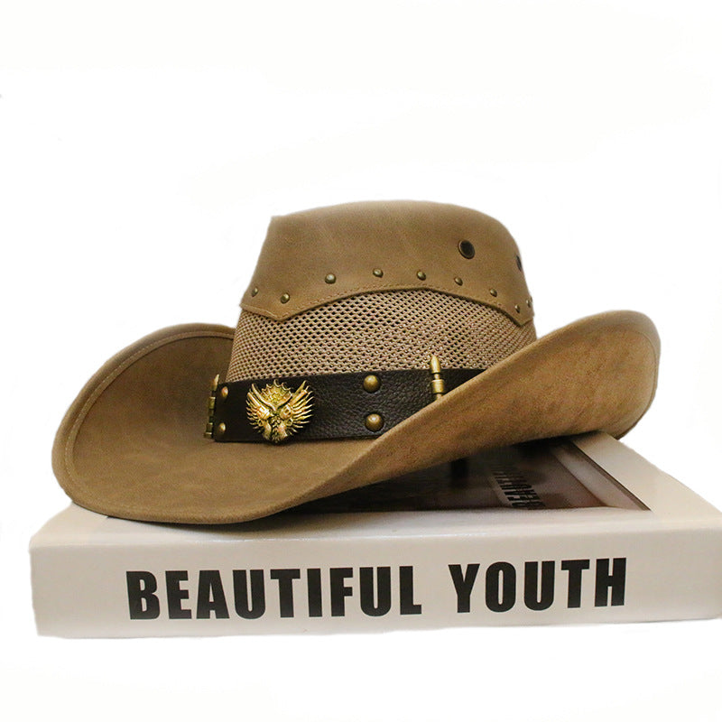Men Women Leather Big Brim Western Cowboy Hat Outdoor Horse Riding Beach Sun Hat