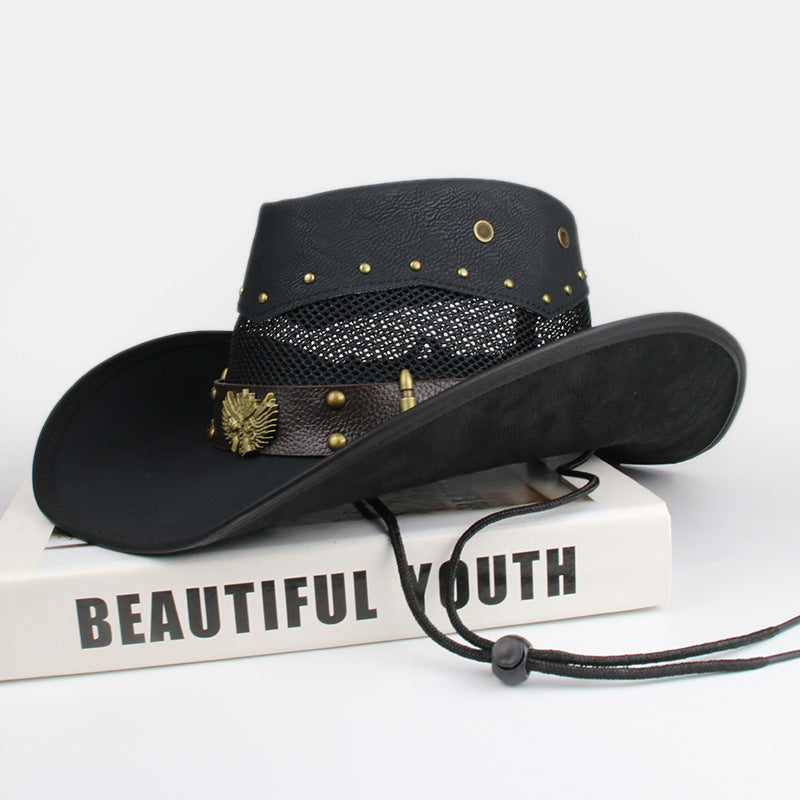 Men Women Leather Big Brim Western Cowboy Hat Outdoor Horse Riding Beach Sun Hat