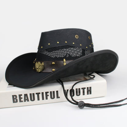 Men Women Leather Big Brim Western Cowboy Hat Outdoor Horse Riding Beach Sun Hat