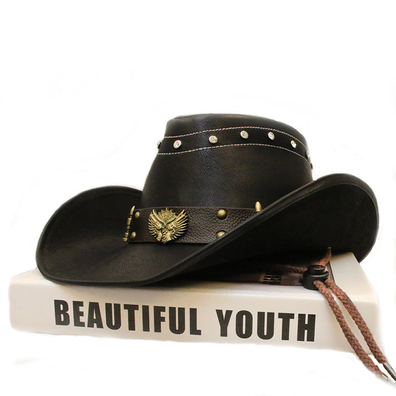Men Women Leather Big Brim Western Cowboy Hat Outdoor Horse Riding Beach Sun Hat