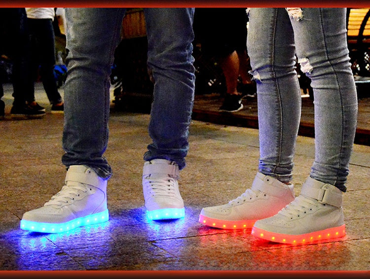 Men Women LED Light Up Sneakers High Top Luminous Casual Shoes