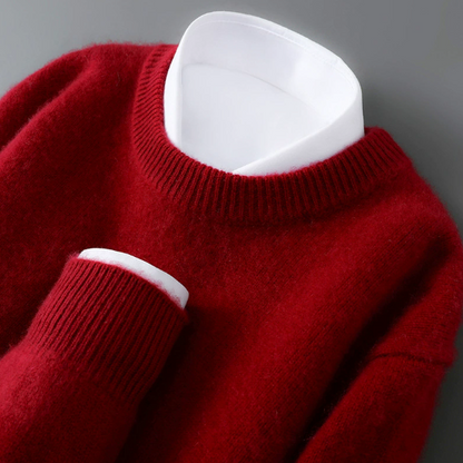 Mens 100% Pure Wool Knit Sweater Round Neck Loose Fit Warm