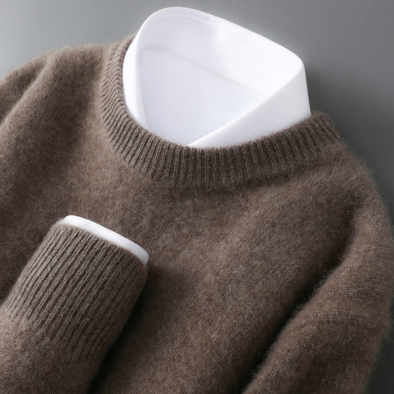 Mens 100% Pure Wool Knit Sweater Round Neck Loose Fit Warm