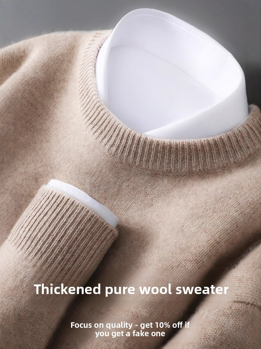Mens 100% Pure Wool Knit Sweater Round Neck Loose Fit Warm