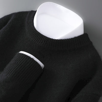 Mens 100% Pure Wool Knit Sweater Round Neck Loose Fit Warm