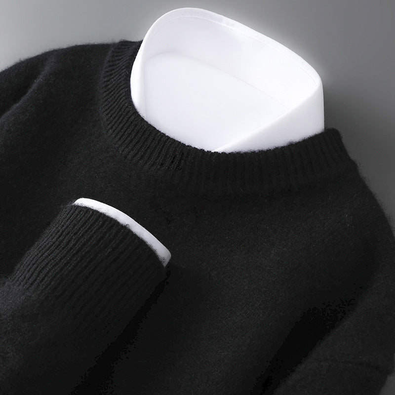 Mens 100% Pure Wool Knit Sweater Round Neck Loose Fit Warm