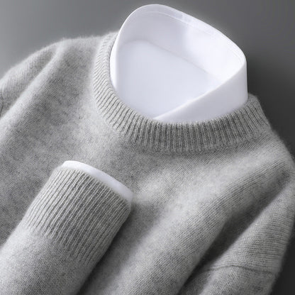 Mens 100% Pure Wool Knit Sweater Round Neck Loose Fit Warm