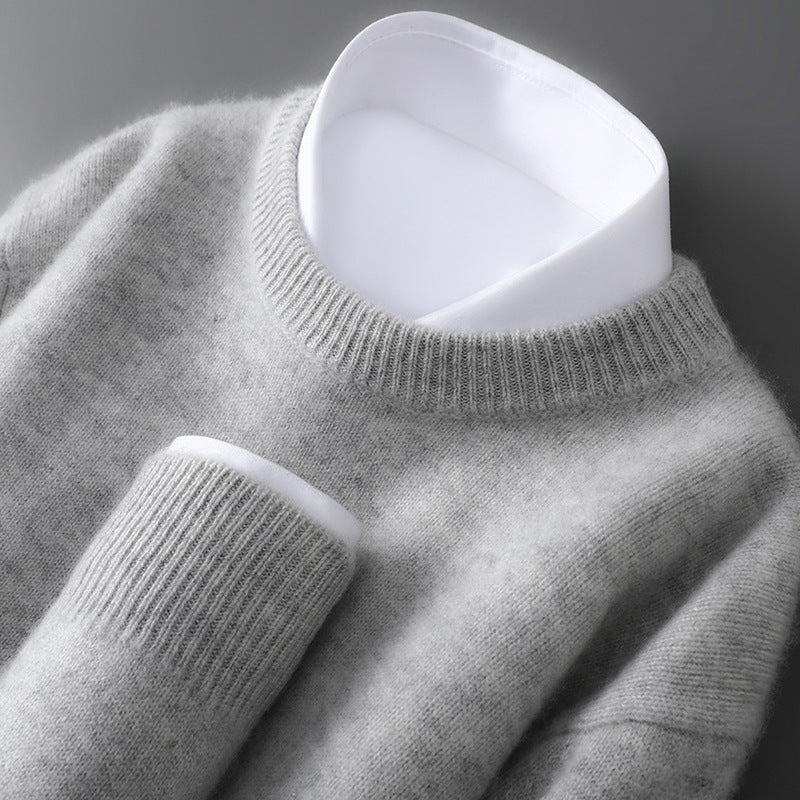 Mens 100% Pure Wool Knit Sweater Round Neck Loose Fit Warm