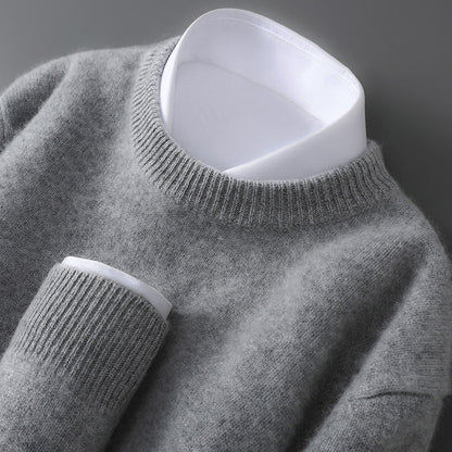 Mens 100% Pure Wool Knit Sweater Round Neck Loose Fit Warm