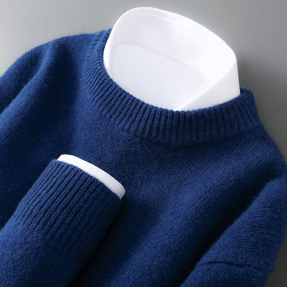 Mens 100% Pure Wool Knit Sweater Round Neck Loose Fit Warm