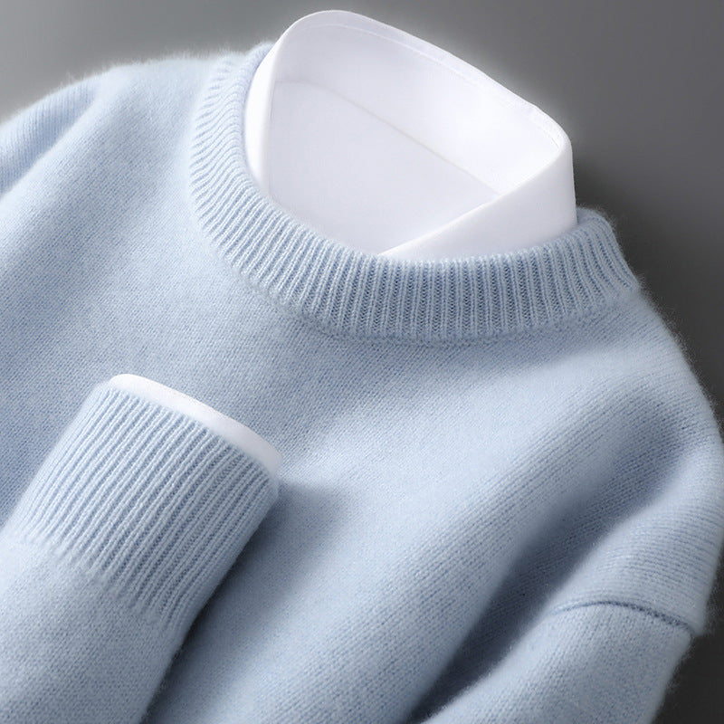 Mens 100% Pure Wool Knit Sweater Round Neck Loose Fit Warm