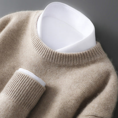 Mens 100% Pure Wool Knit Sweater Round Neck Loose Fit Warm