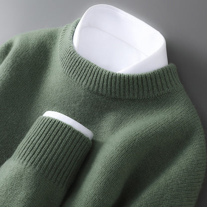 Mens 100% Pure Wool Knit Sweater Round Neck Loose Fit Warm
