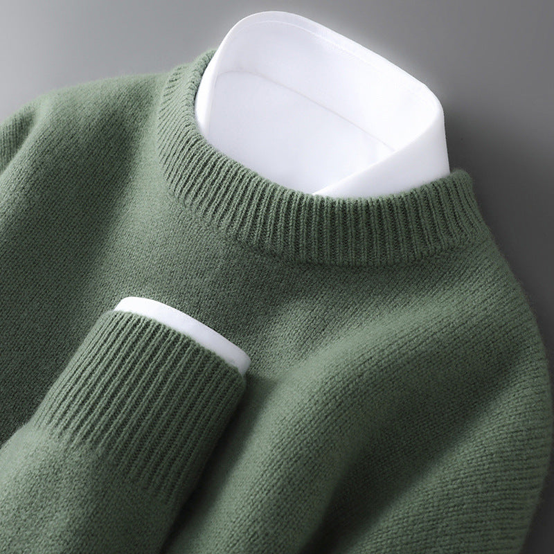 Mens 100% Pure Wool Knit Sweater Round Neck Loose Fit Warm