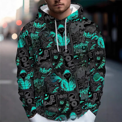 Mens 3D Digital Print Hooded Sweatshirt