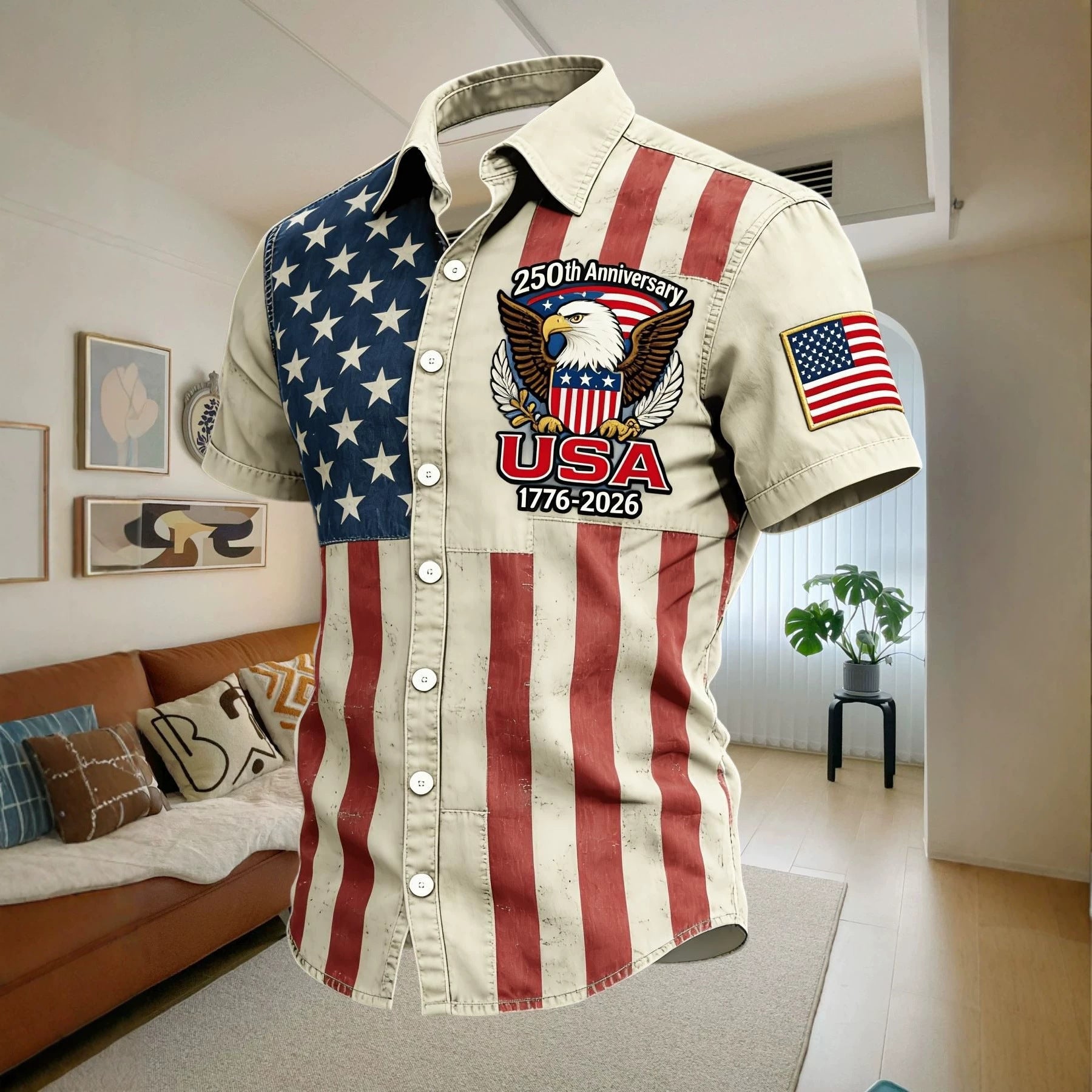 Mens American Flag Hawaiian Shirt