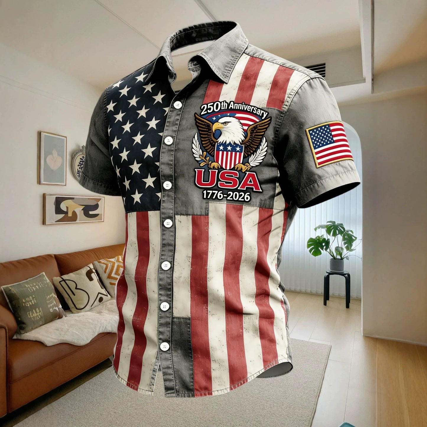 Mens American Flag Hawaiian Shirt