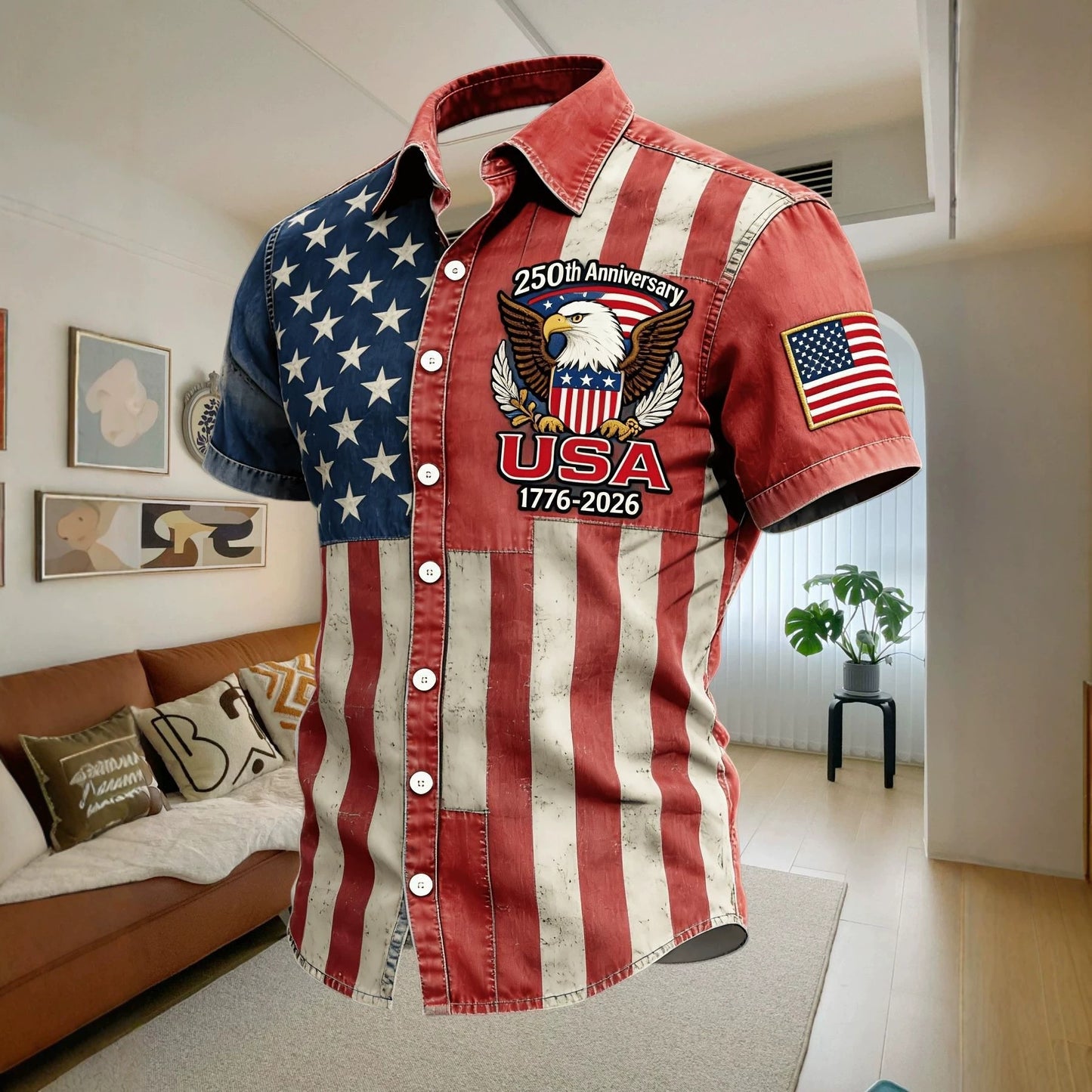 Mens American Flag Hawaiian Shirt