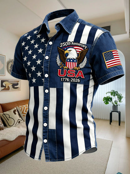 Mens American Flag Hawaiian Shirt