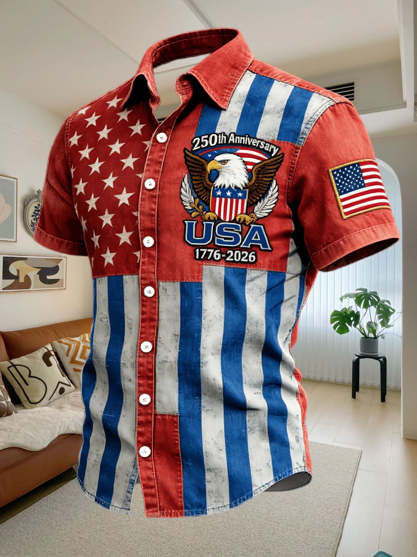 Mens American Flag Hawaiian Shirt