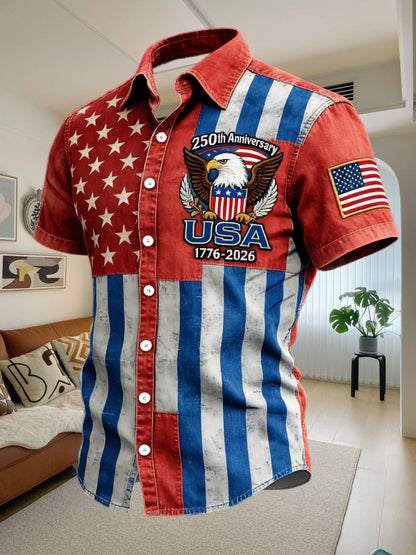 Mens American Flag Hawaiian Shirt