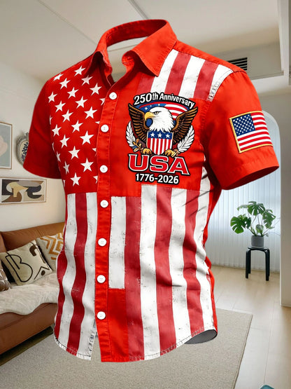 Mens American Flag Hawaiian Shirt