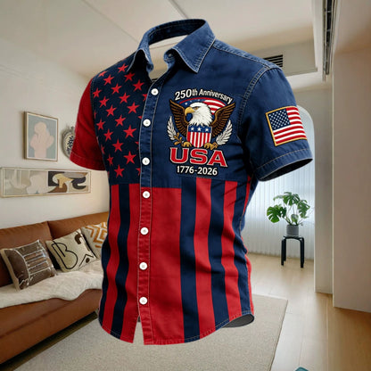 Mens American Flag Hawaiian Shirt