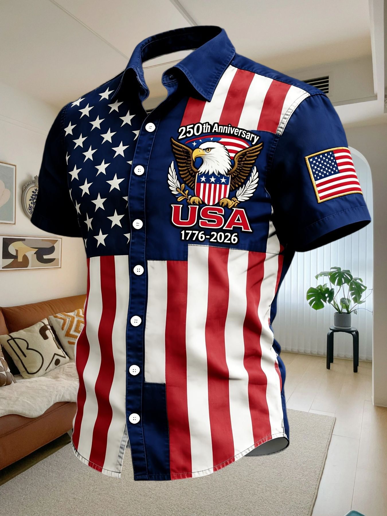 Mens American Flag Hawaiian Shirt