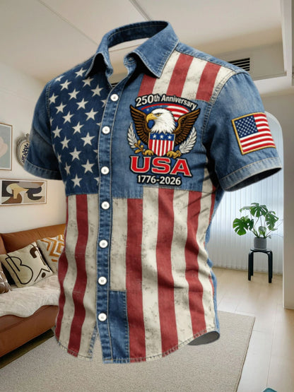 Mens American Flag Hawaiian Shirt