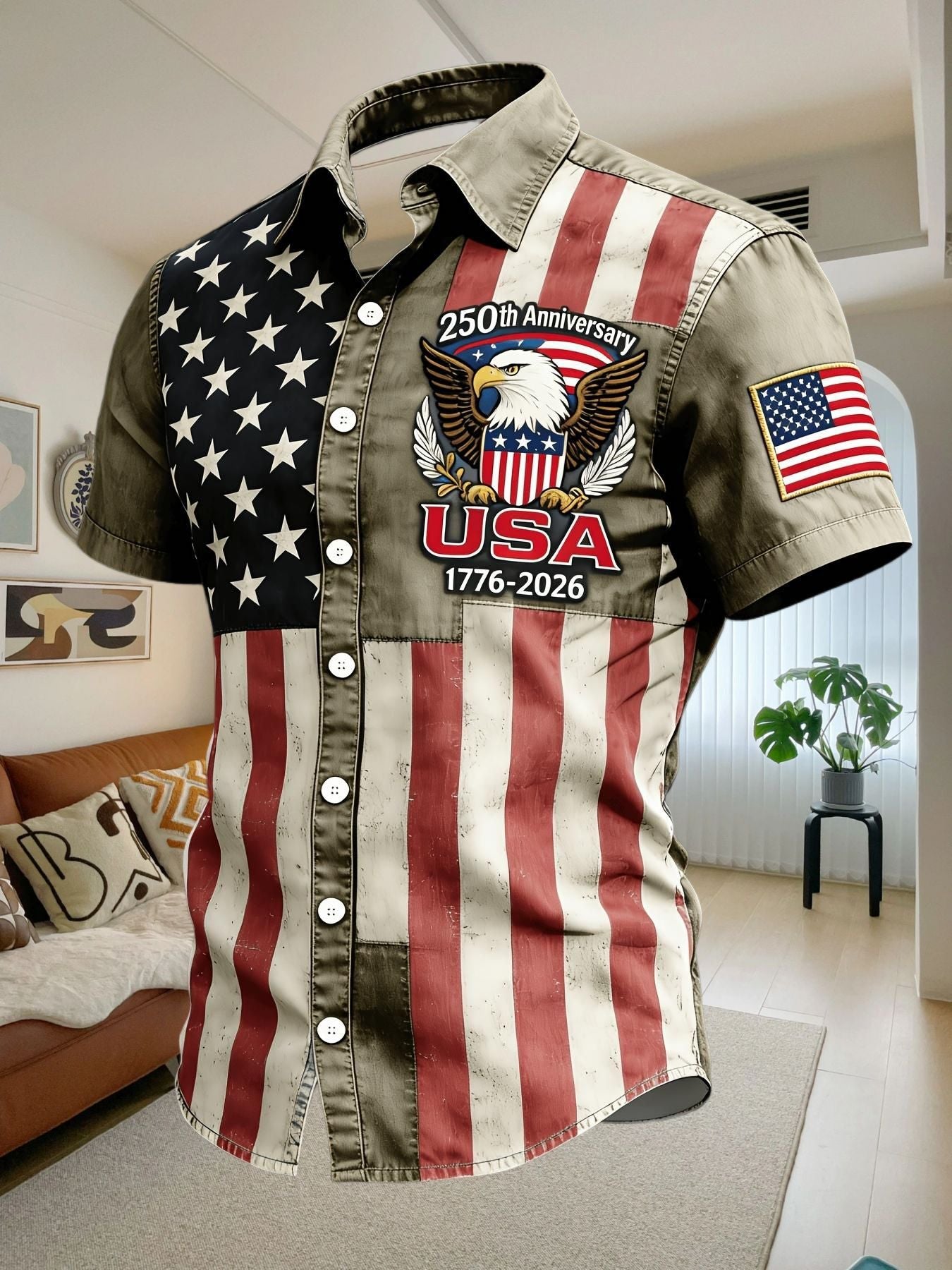 Mens American Flag Hawaiian Shirt