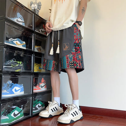 Mens American Retro Patchwork Shorts