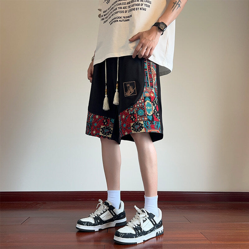 Mens American Retro Patchwork Shorts