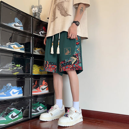 Mens American Retro Patchwork Shorts