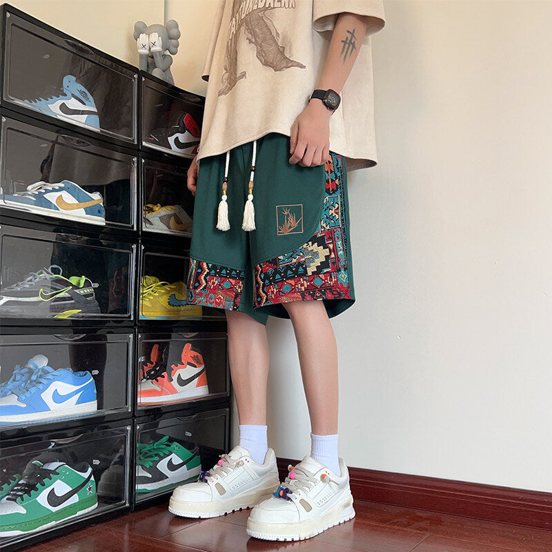 Mens American Retro Patchwork Shorts