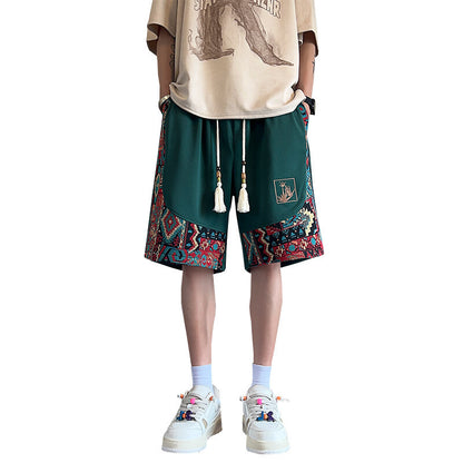 Mens American Retro Patchwork Shorts