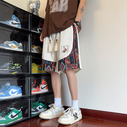 Mens American Retro Patchwork Shorts