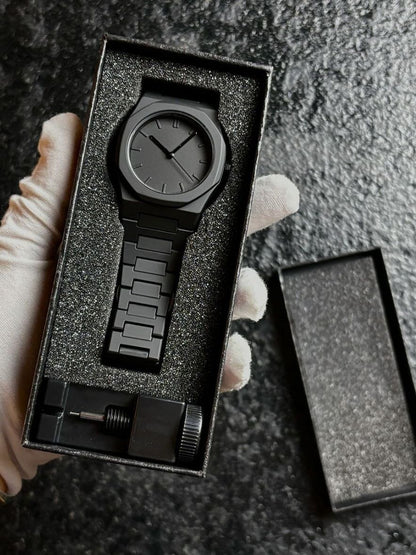 Mens Black Quartz Watch Waterproof Silent