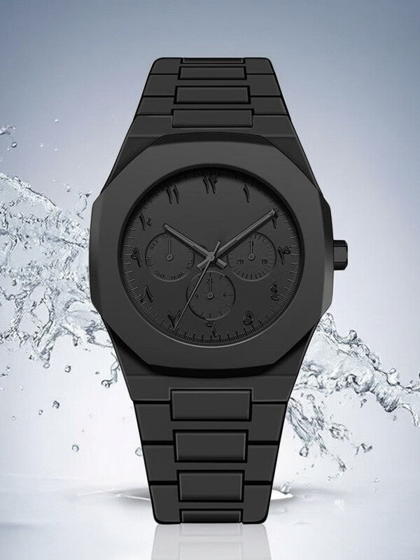 Mens Black Quartz Watch Waterproof Silent