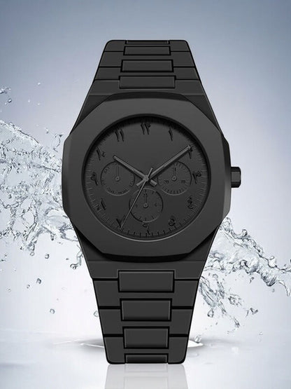 Mens Black Quartz Watch Waterproof Silent
