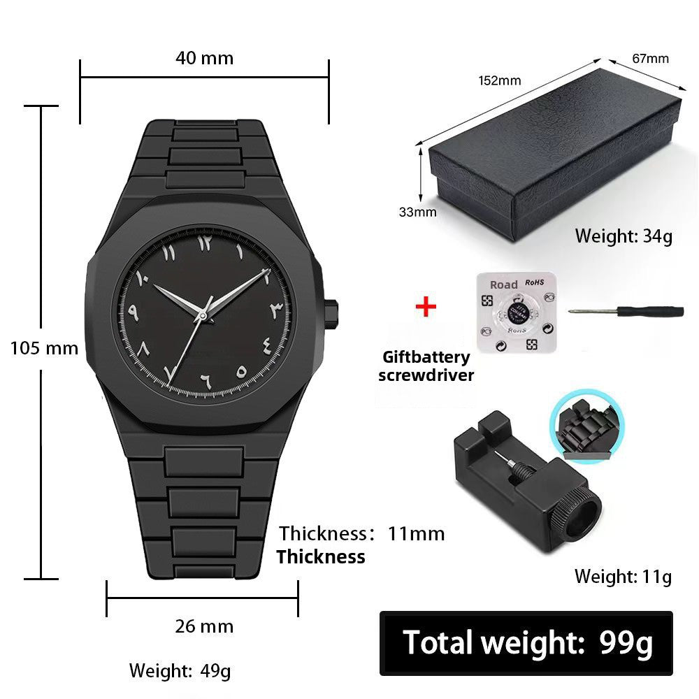 Mens Black Quartz Watch Waterproof Silent
