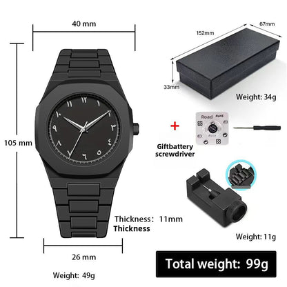 Mens Black Quartz Watch Waterproof Silent