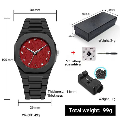 Mens Black Quartz Watch Waterproof Silent