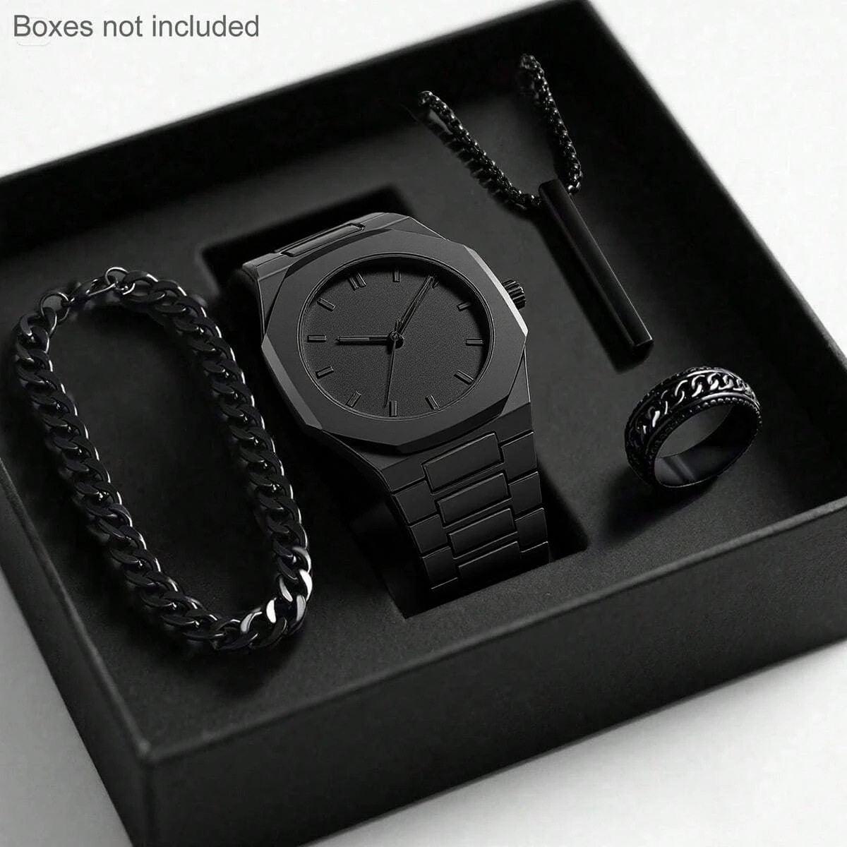 Mens Black Quartz Watch Waterproof Silent