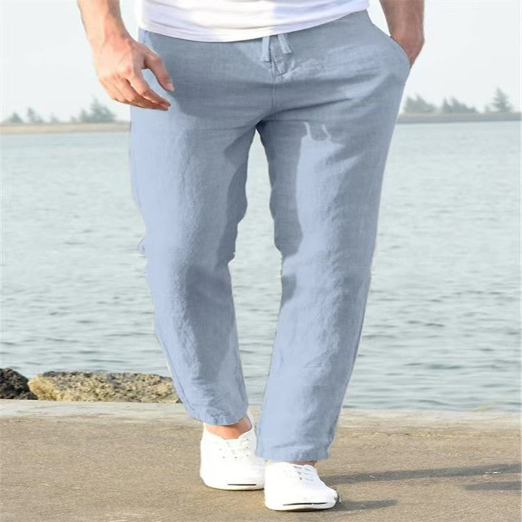Mens Breathable Cotton Linen Casual TrousersPants