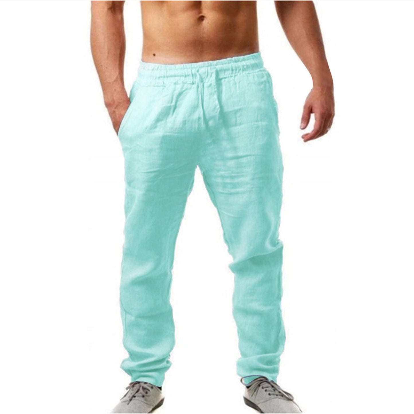 Mens Breathable Cotton Linen Casual TrousersPants