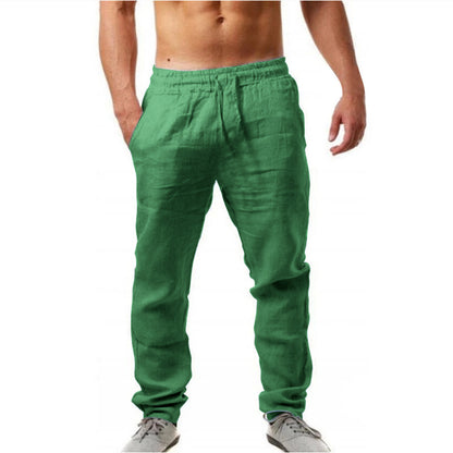 Mens Breathable Cotton Linen Casual TrousersPants