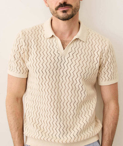 Mens Breathable Hollow Knit Polo Shirt