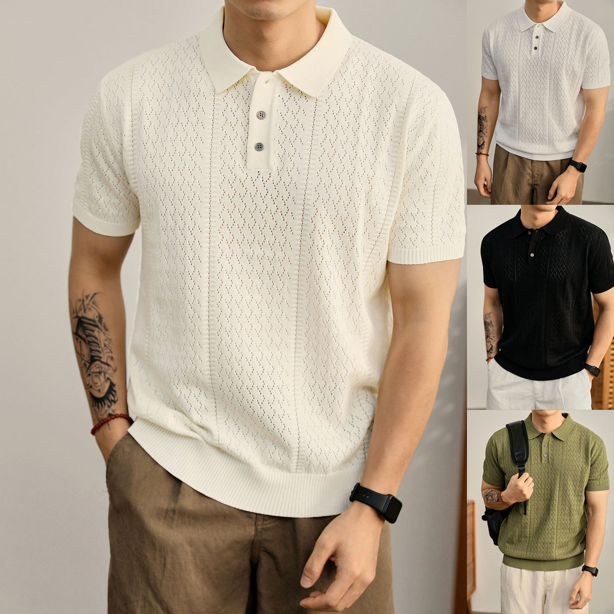 Mens Breathable Knit Polo Shirt