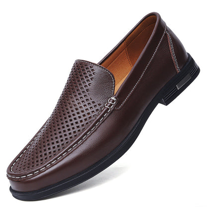 Mens Breathable Leather Slip-On Casual Shoes
