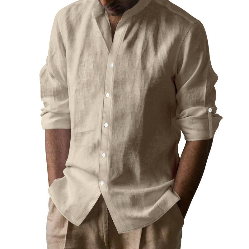 Mens Breathable Linen Henley Shirt